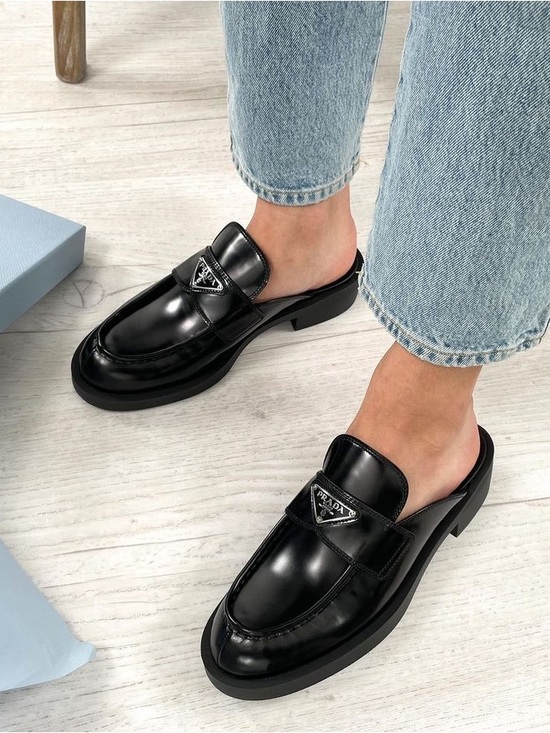 Prada Shoes - Prada Black Leather Loafer Mules